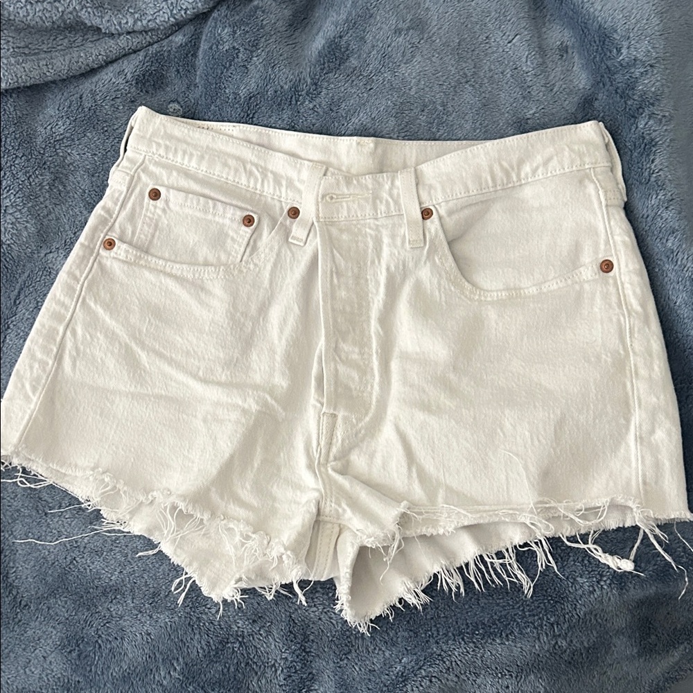 Levi's White Frayed Hem Jean Shorts